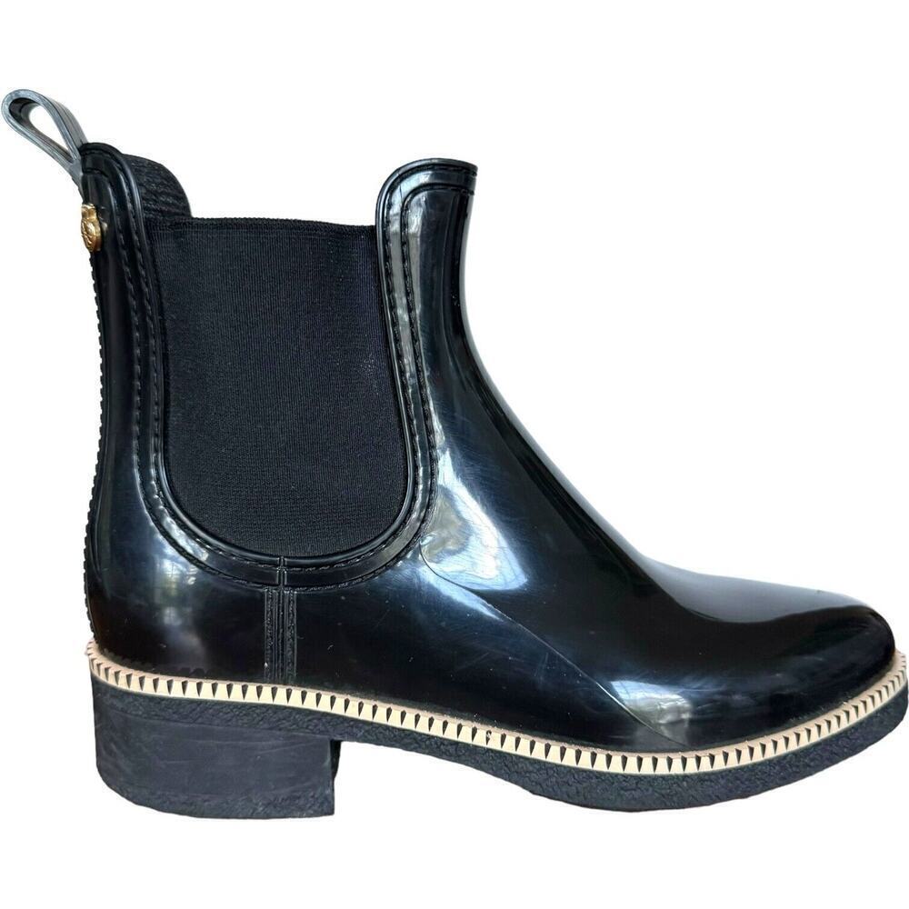 Lemon Jelly Womens Ava Chelsea Rain Boots Black Pull On Almond Toe Ankle 7 EU 38 - Picture 7 of 12